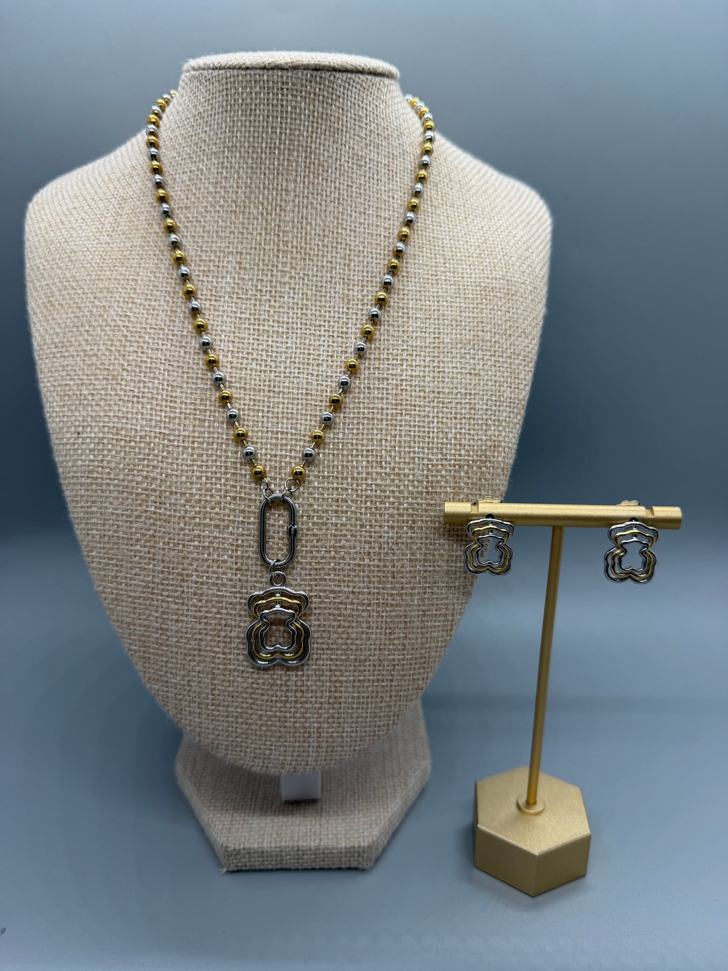 SET NECKLACE AND EARRINGS BEAR BALL