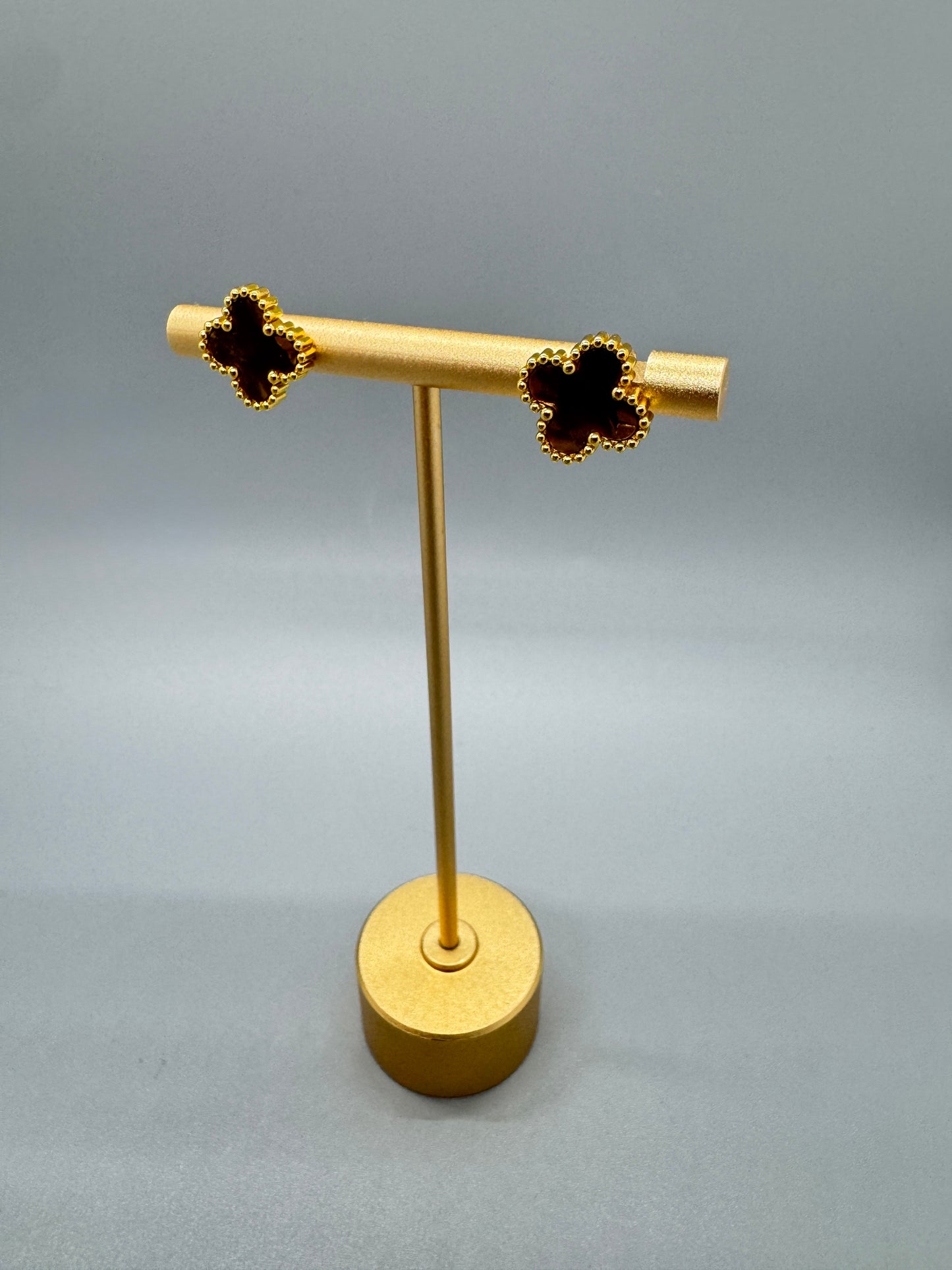 EARRING CLOVER TIGER EYE