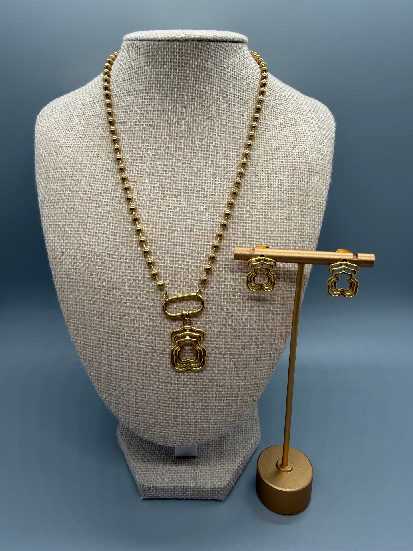 SET NECKLACE AND EARRINGS BEAR BALL