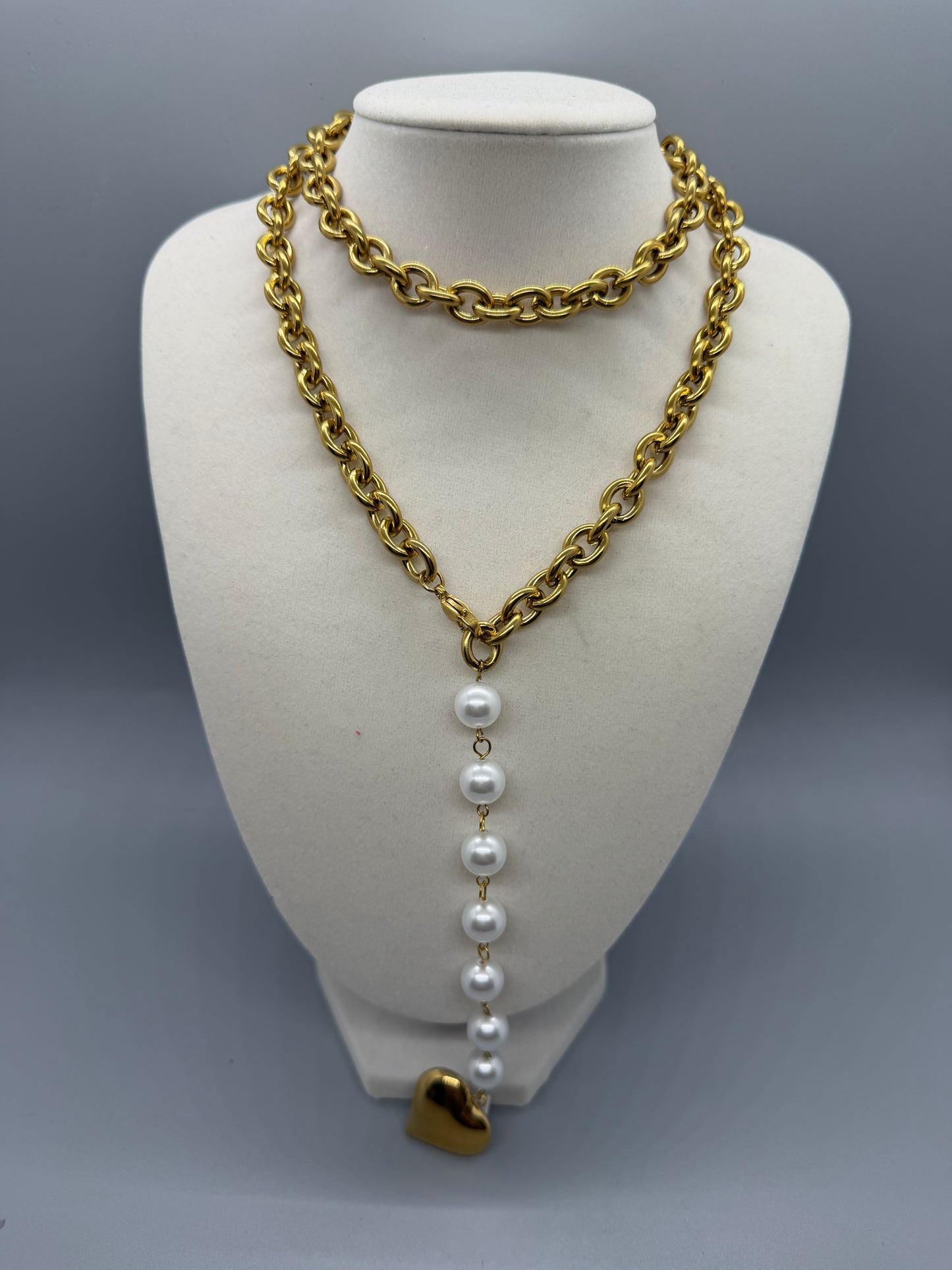 NECKLACE PEARLS AND HEART MULTI