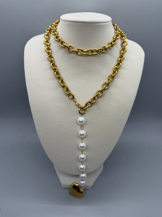 NECKLACE PEARLS AND HEART MULTI