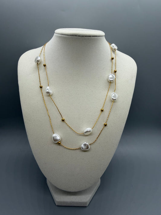NECKLACE PEARLS DOUBLE GOLD