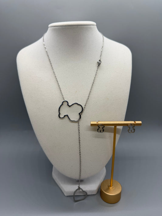 SET NECKLACE AND EARRING BEAR SILVER